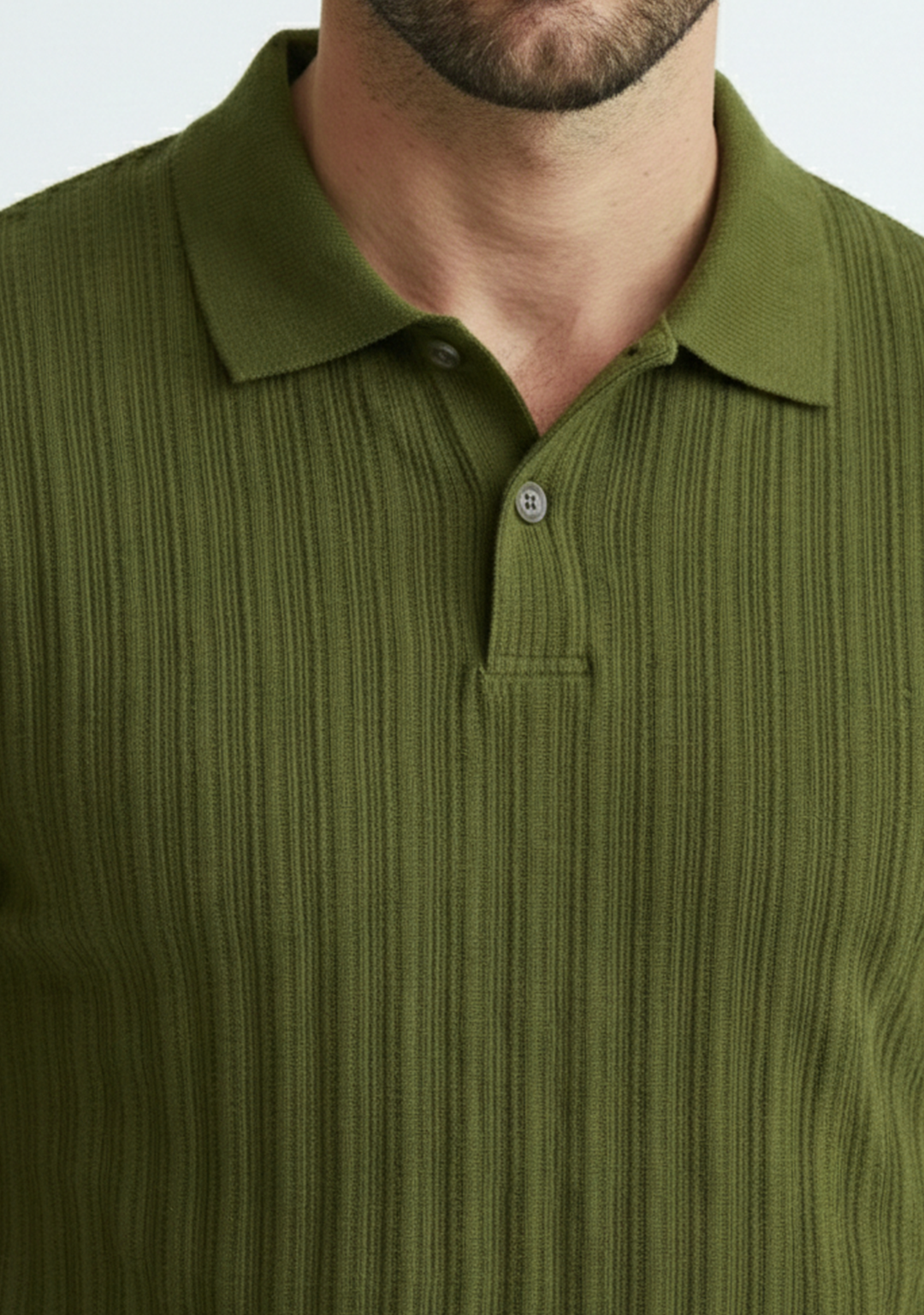 Men’s Ribbed Polo Sweatshirt Short Sleeve – Olive Green