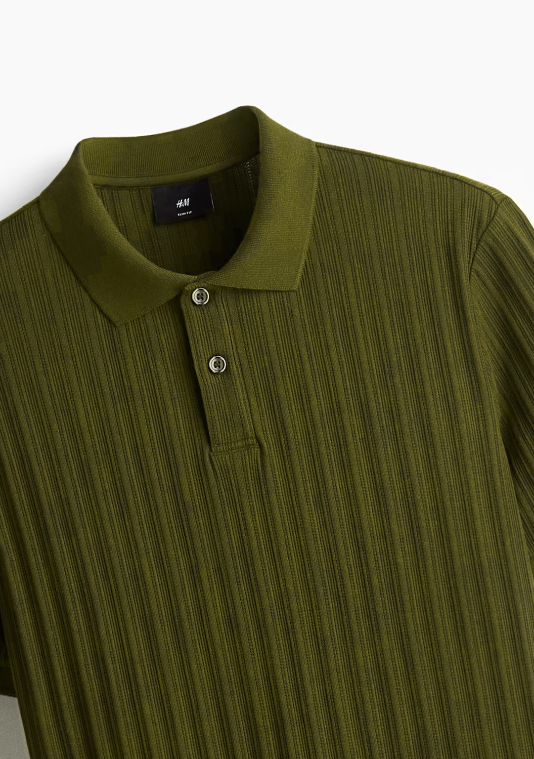 Men’s Ribbed Polo Sweatshirt Short Sleeve – Olive Green