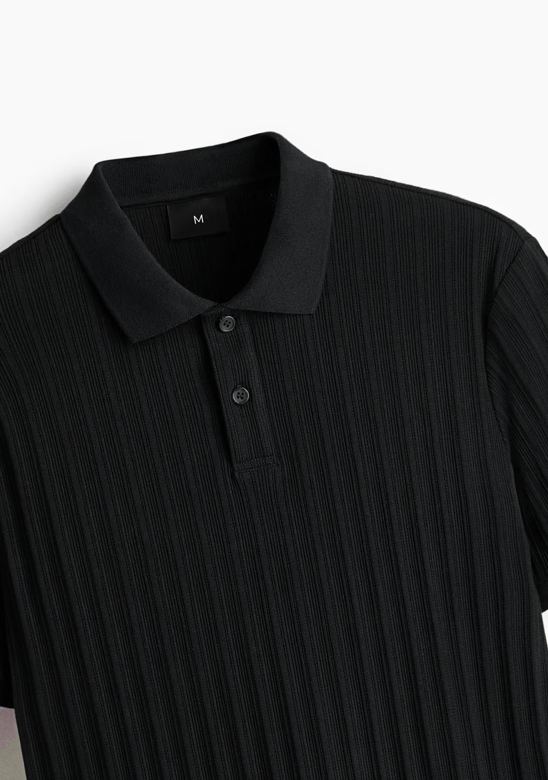 Men’s Ribbed Polo Sweatshirt Short Sleeve – Black