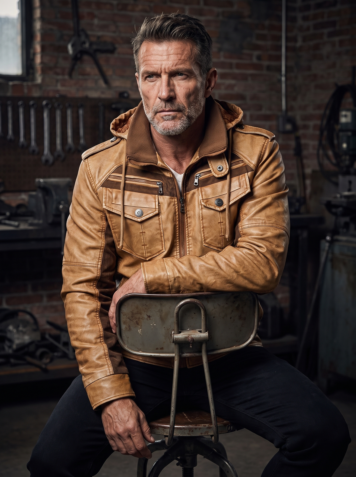 Brown Leather Jacket With Hood (Men)