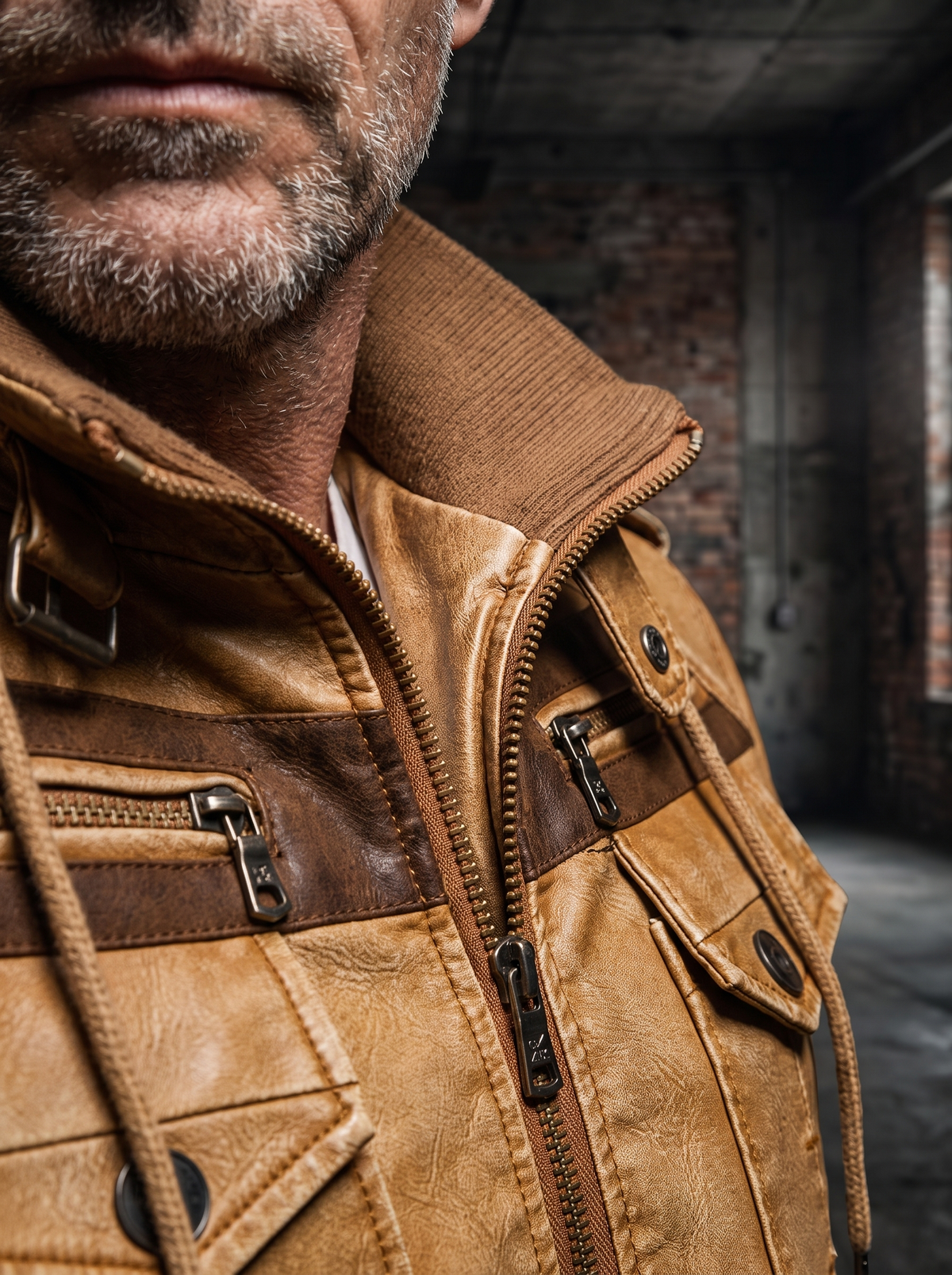 Brown Leather Jacket With Hood (Men)