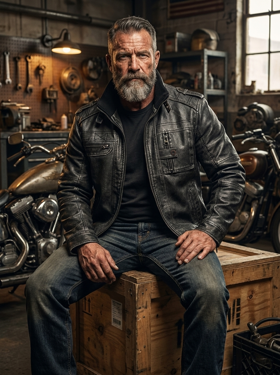 Black Leather Jacket Classic Fit (Men)