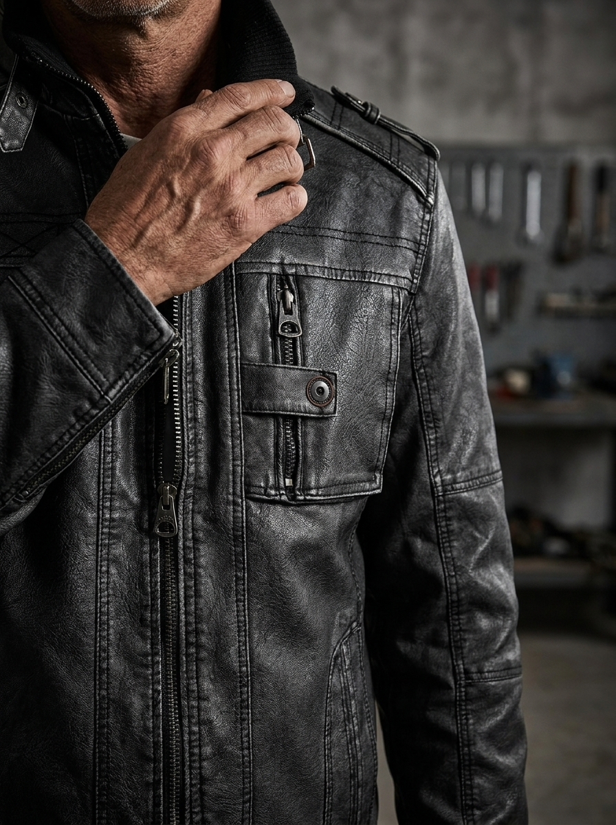 Black Leather Jacket Classic Fit (Men)