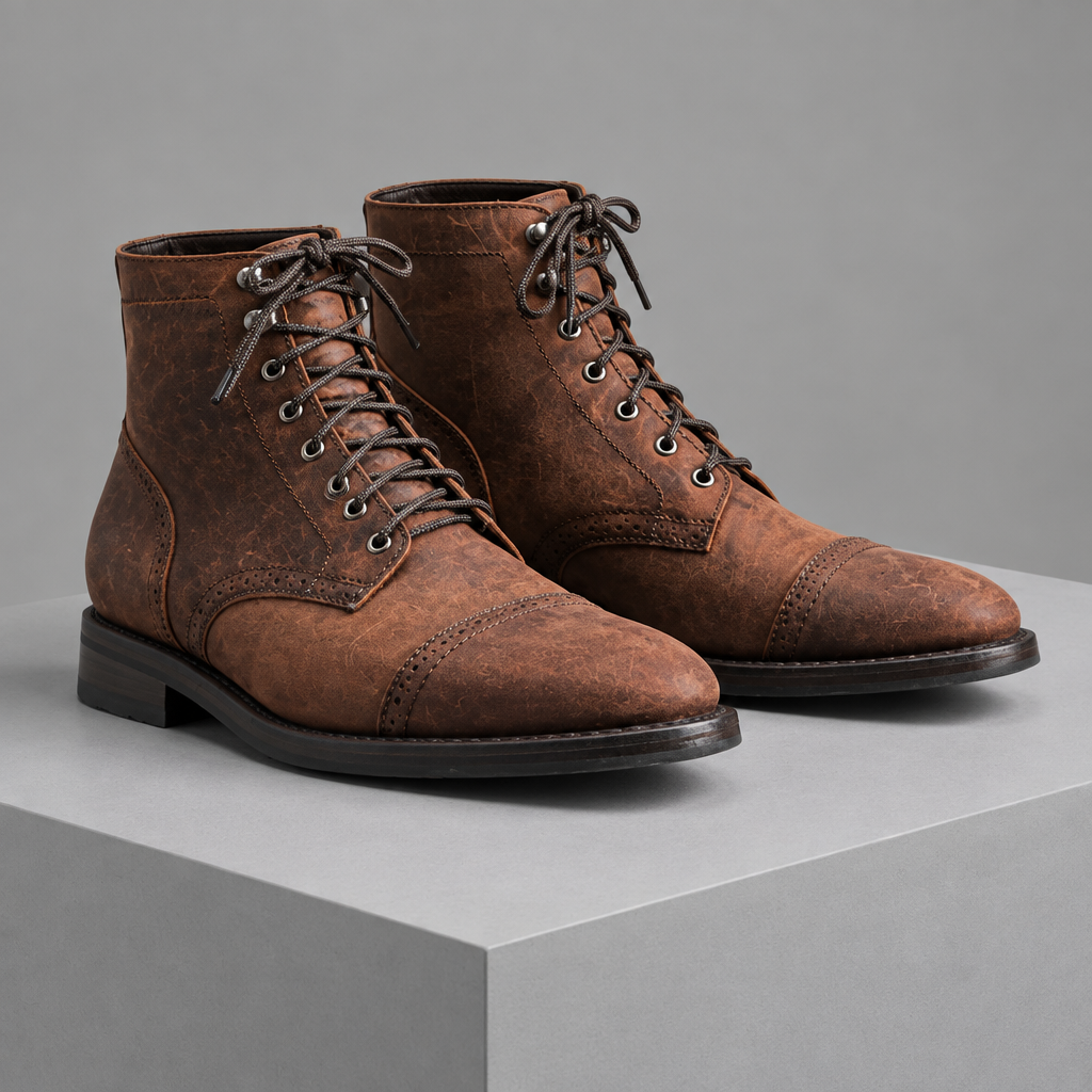 Men's Leather Brogue Dress Boots