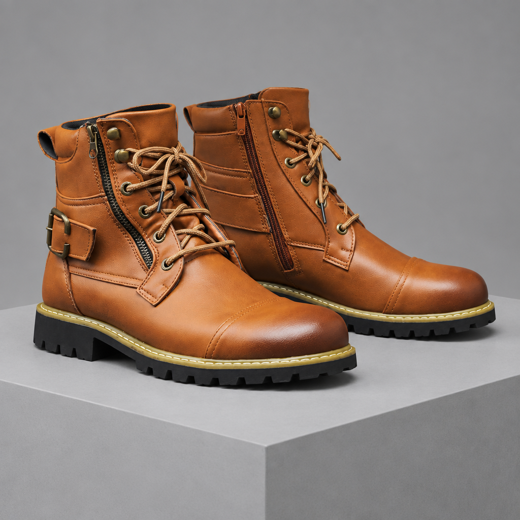 Men's Leather Motorcycle Combat Boots