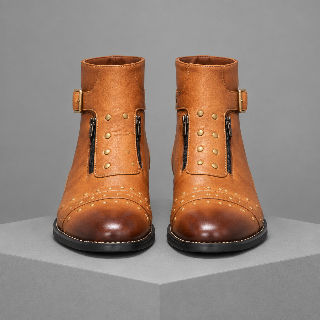 Men's Leather Buckle Dress Boots
