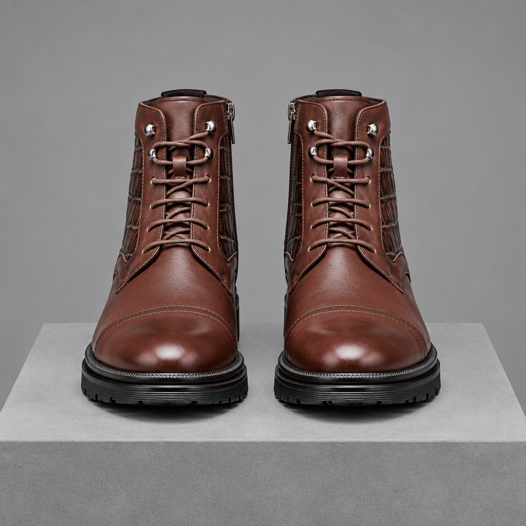 Men's Leather Zip-Up Dress Boots