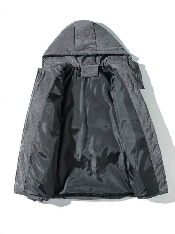 Men's corduroy hooded puffer jacket, product view