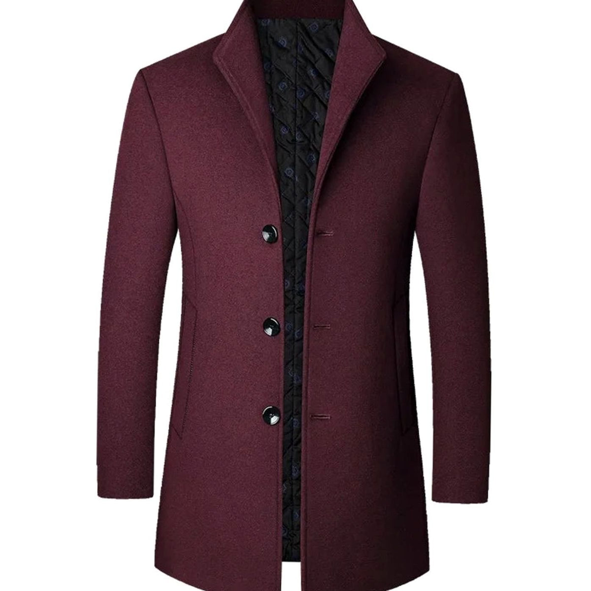 Men's quilted-lined wool single-breasted overcoat, product view