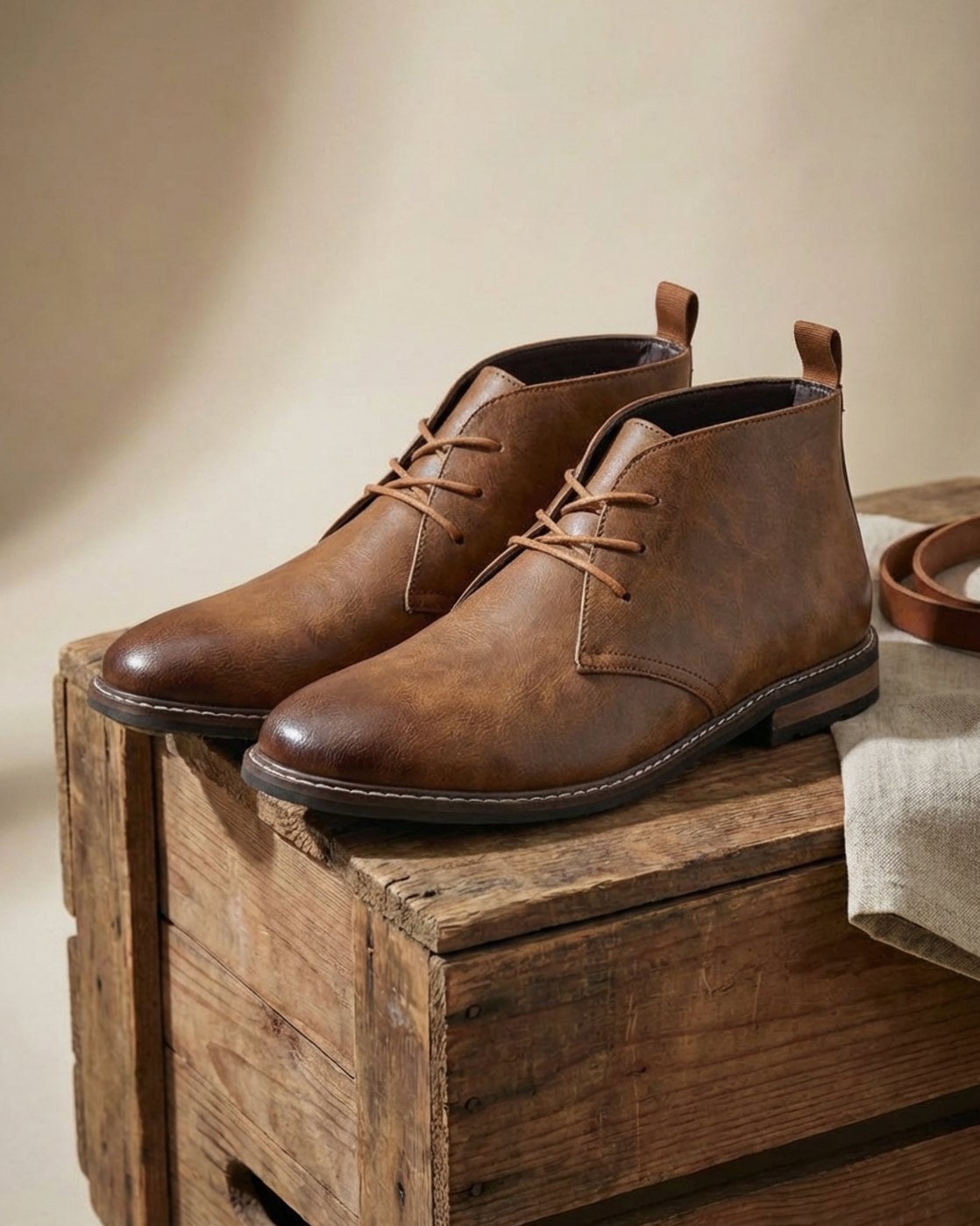 Men's full-grain leather lace-up chukka boots, product view
