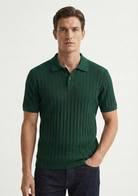 Men’s Ribbed Polo Sweatshirt Short Sleeve – Forest Green