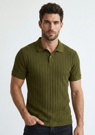 Men’s Ribbed Polo Sweatshirt Short Sleeve – Olive Green