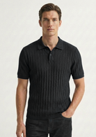 Men’s Ribbed Polo Sweatshirt Short Sleeve – Black