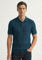 Men’s Ribbed Polo Sweatshirt Short Sleeve – Aqua Blue