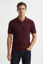 Men’s Ribbed Polo Sweatshirt Short Sleeve - Burgundy