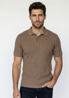 Men’s Ribbed Polo Sweatshirt Short Sleeve – Mocha Brown