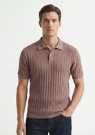 Men’s Ribbed Polo Sweatshirt Short Sleeve – Rose Pink