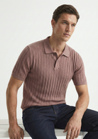 Men’s Ribbed Polo Sweatshirt Short Sleeve – Rose Pink
