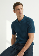 Men’s Ribbed Polo Sweatshirt Short Sleeve – Aqua Blue