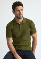 Men’s Ribbed Polo Sweatshirt Short Sleeve – Olive Green