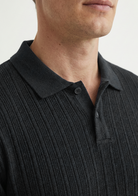 Men’s Ribbed Polo Sweatshirt Short Sleeve – Black