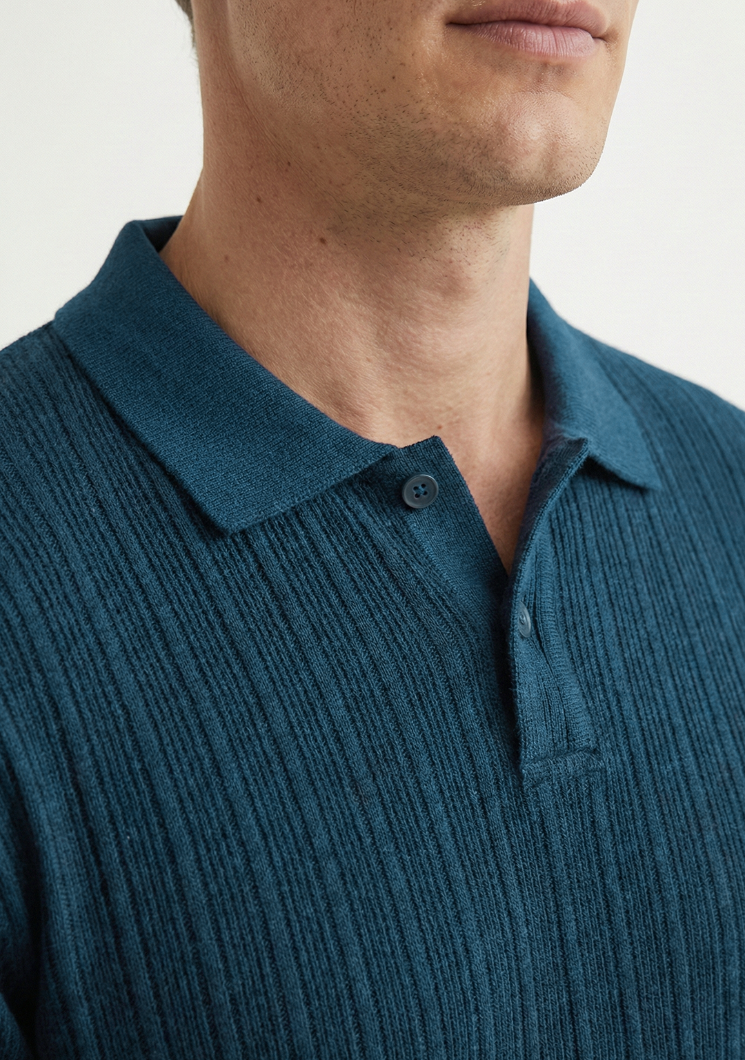 Men’s Ribbed Polo Sweatshirt Short Sleeve – Aqua Blue