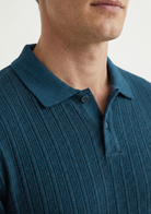 Men’s Ribbed Polo Sweatshirt Short Sleeve – Aqua Blue