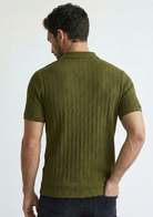 Men’s Ribbed Polo Sweatshirt Short Sleeve – Olive Green