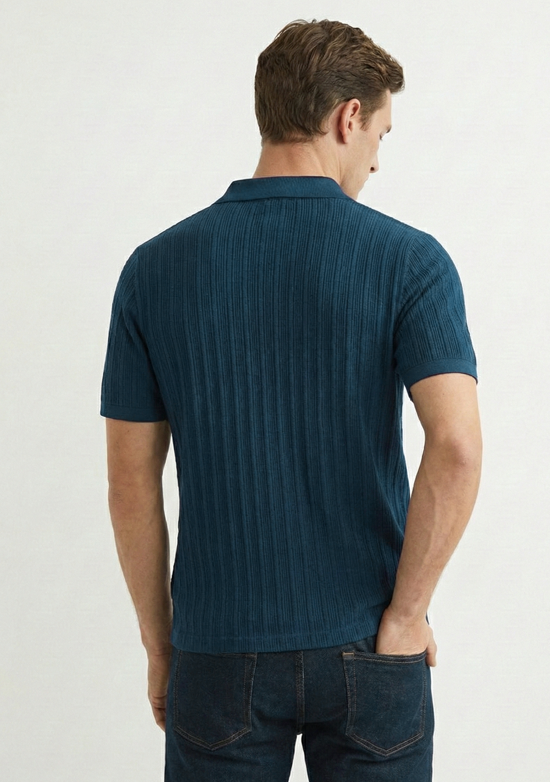 Men’s Ribbed Polo Sweatshirt Short Sleeve – Aqua Blue