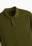 Men’s Ribbed Polo Sweatshirt Short Sleeve – Olive Green