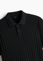 Men’s Ribbed Polo Sweatshirt Short Sleeve – Black