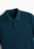 Men’s Ribbed Polo Sweatshirt Short Sleeve – Aqua Blue