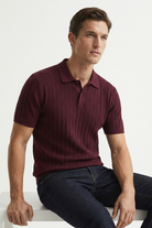 Men’s Ribbed Polo Sweatshirt Short Sleeve - Burgundy