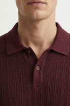 Men’s Ribbed Polo Sweatshirt Short Sleeve - Burgundy