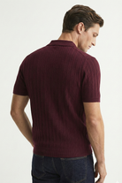 Men’s Ribbed Polo Sweatshirt Short Sleeve - Burgundy
