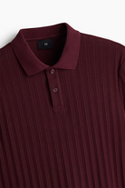 Men’s Ribbed Polo Sweatshirt Short Sleeve - Burgundy