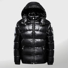 Men's glossy hooded puffer jacket, product view