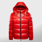 Men's glossy hooded puffer jacket, product view