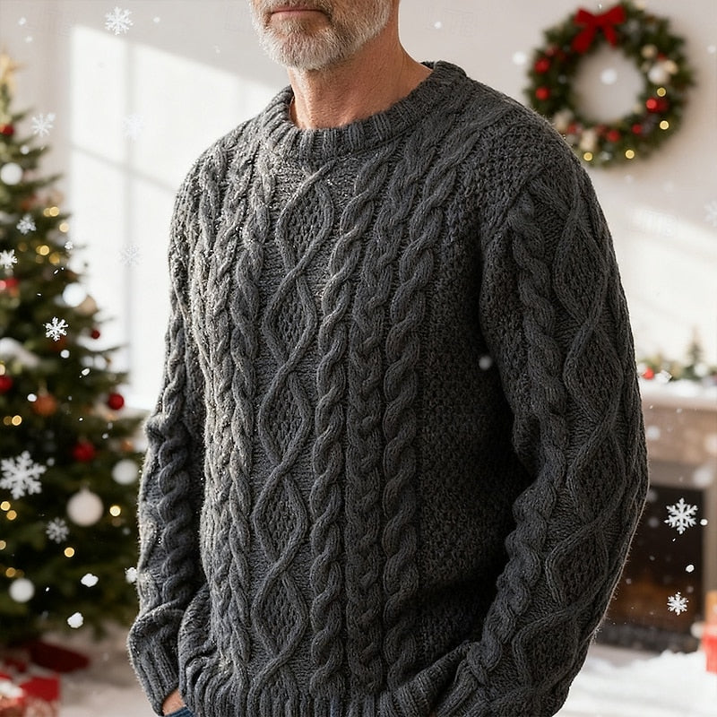 Men's Aran cable knit sweater, product view