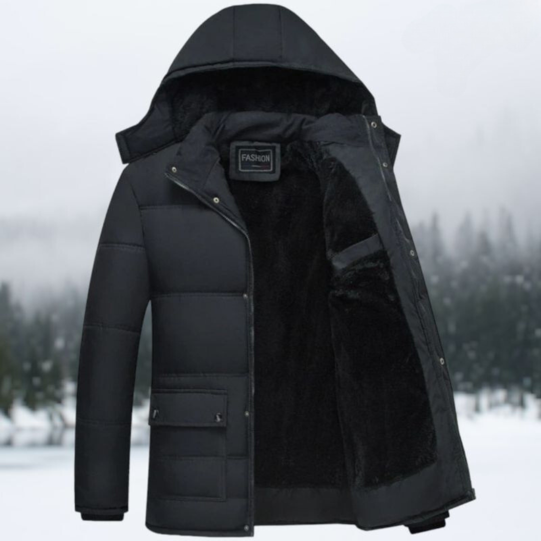 Men's fleece-lined hooded winter jacket, product view