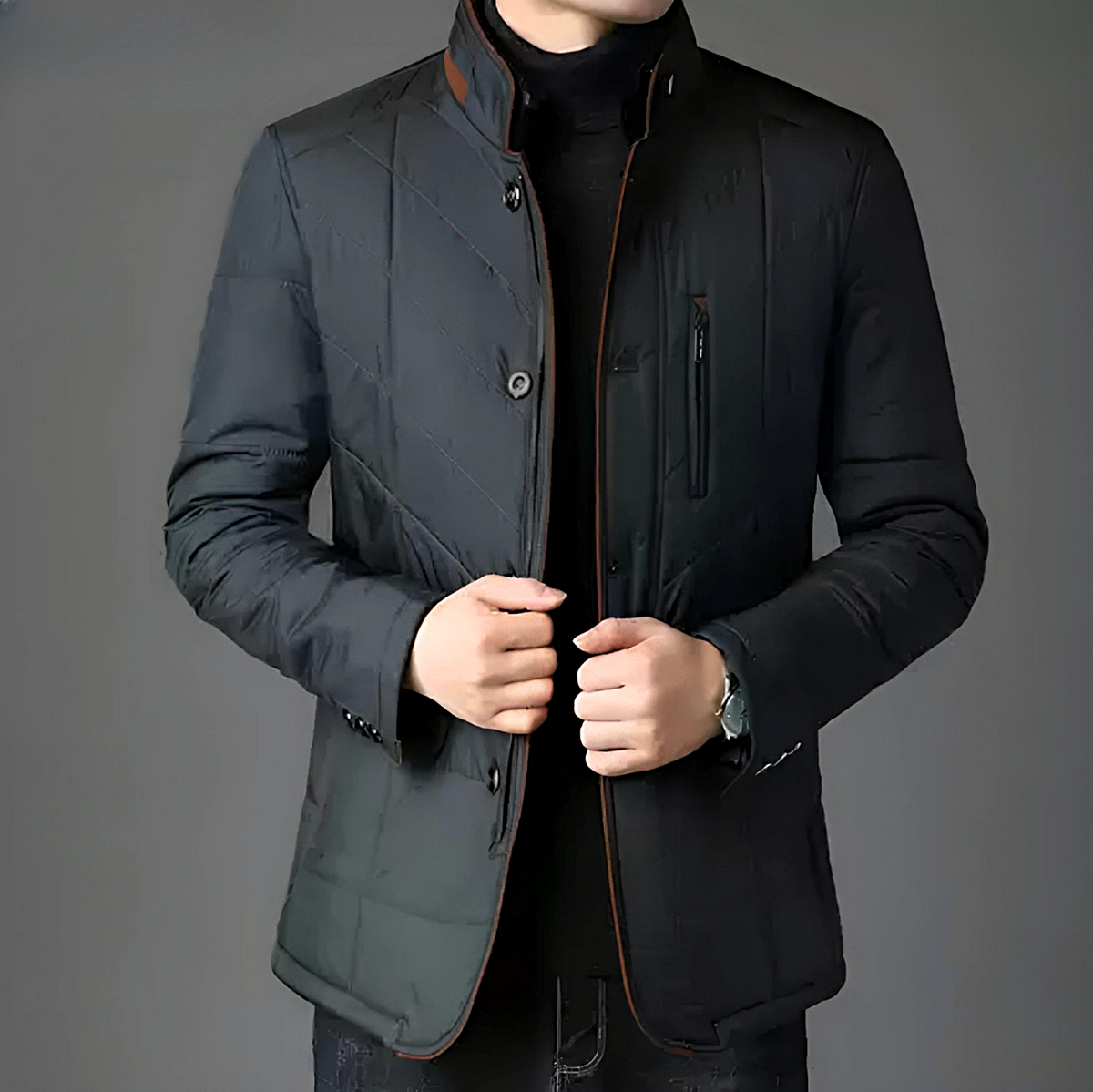 Men's quilted faux-fur collar jacket, product view