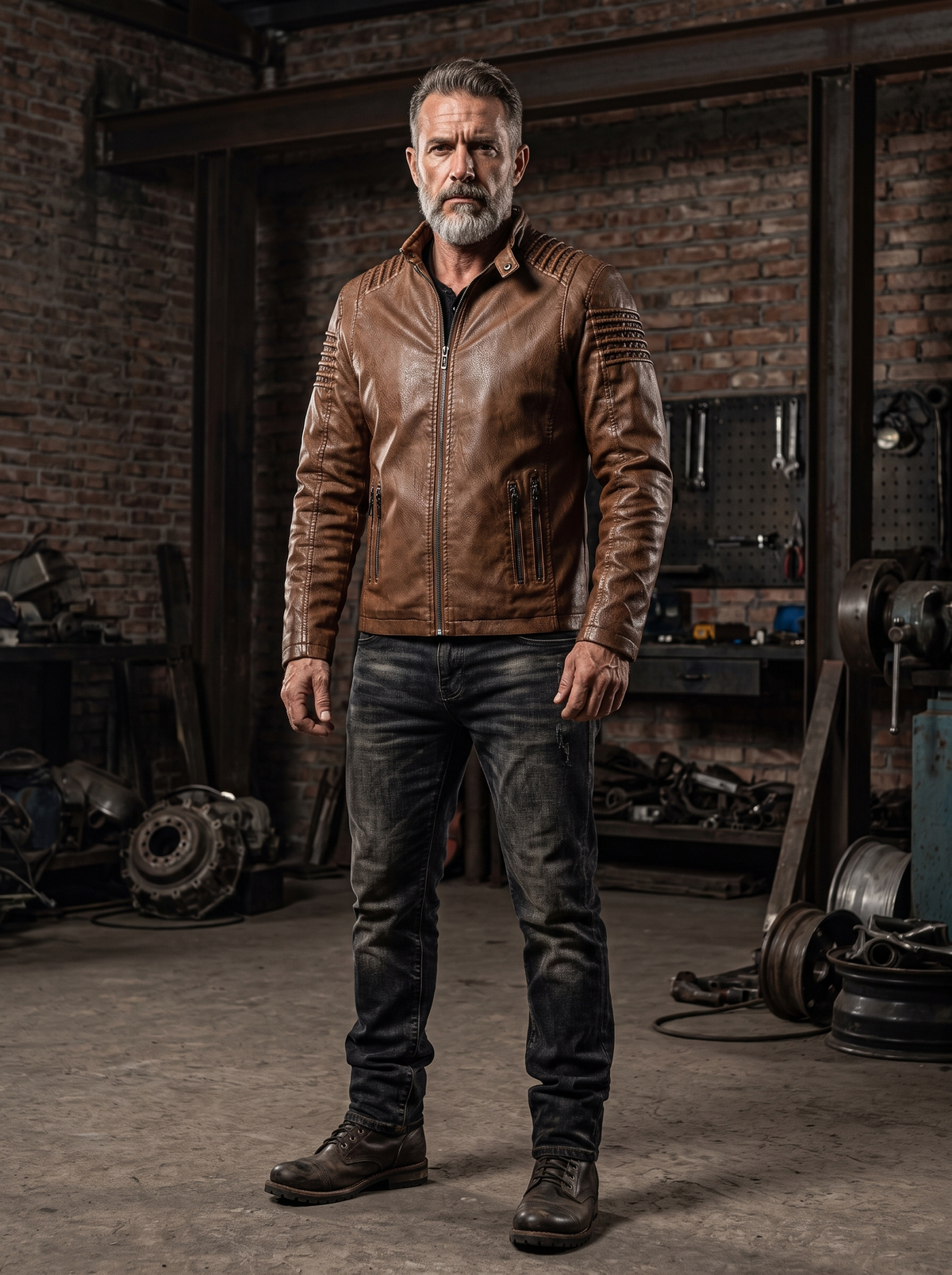Brown Leather Biker Jacket (Men)