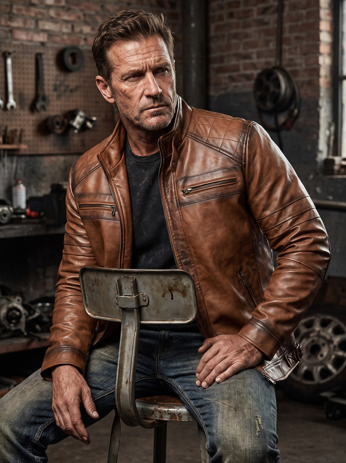 Brown Leather Jacket Belted Fit (Men)