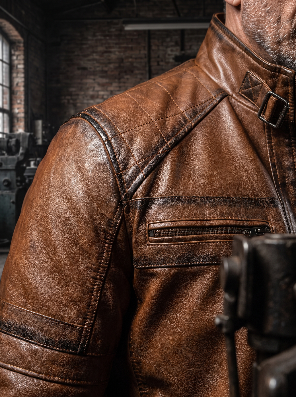 Brown Leather Jacket Belted Fit (Men)