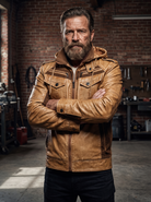 Brown Leather Jacket With Hood (Men)