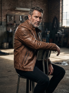 Brown Leather Biker Jacket (Men)