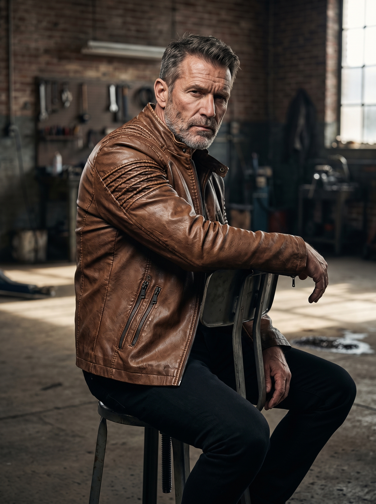 Brown Leather Biker Jacket (Men)