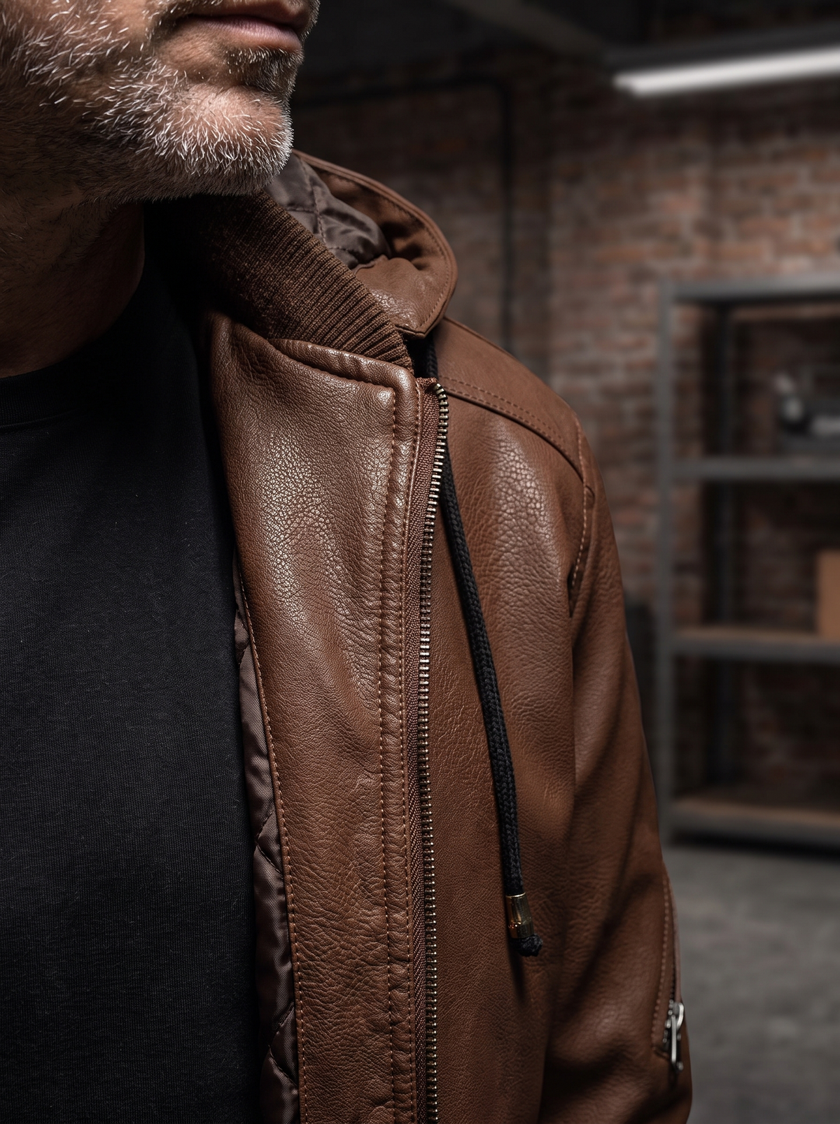Brown Leather Jacket Detachable Hood (Men)
