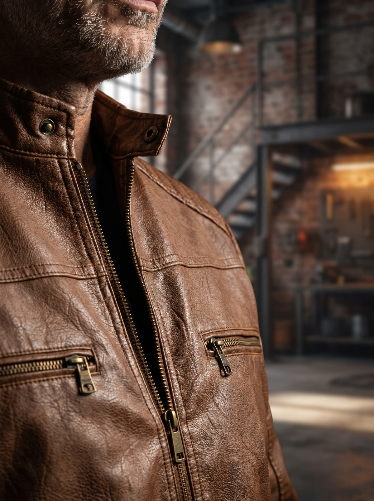 Brown Leather Biker Jacket (Men)