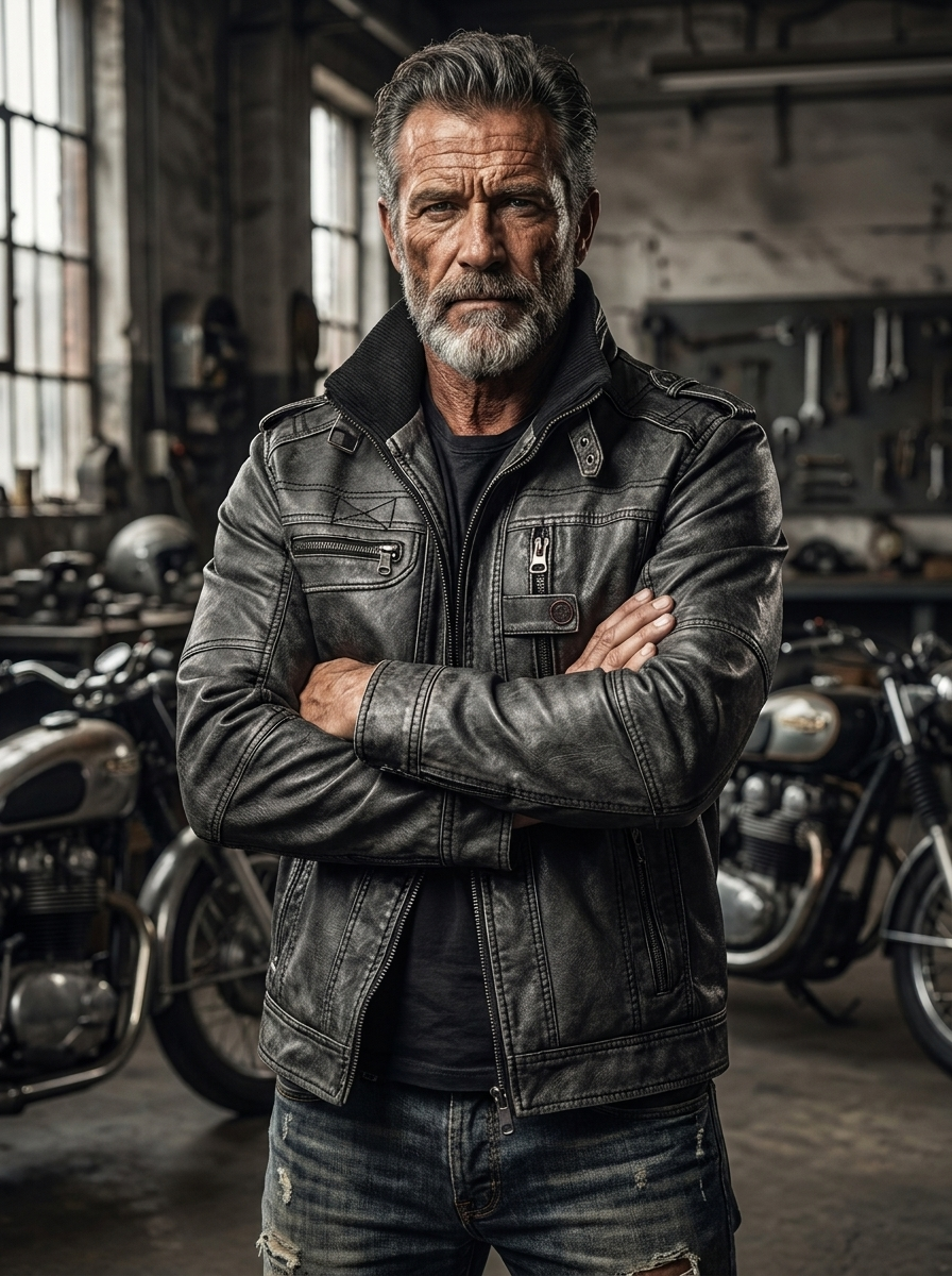 Black Leather Jacket Classic Fit (Men)